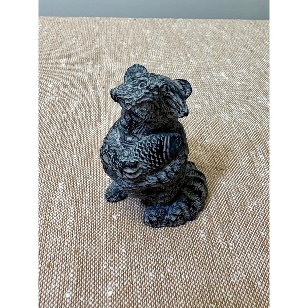 Vintage 80's Raccoon Figurine, Canadian Stone Resin Wildlife Carving